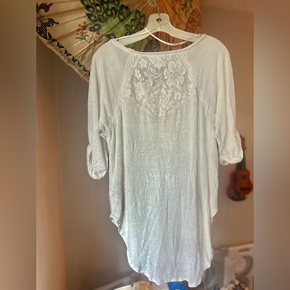 Free People Linen and Lace Embroidered Half Sleeve Top - Picture 4 of 5